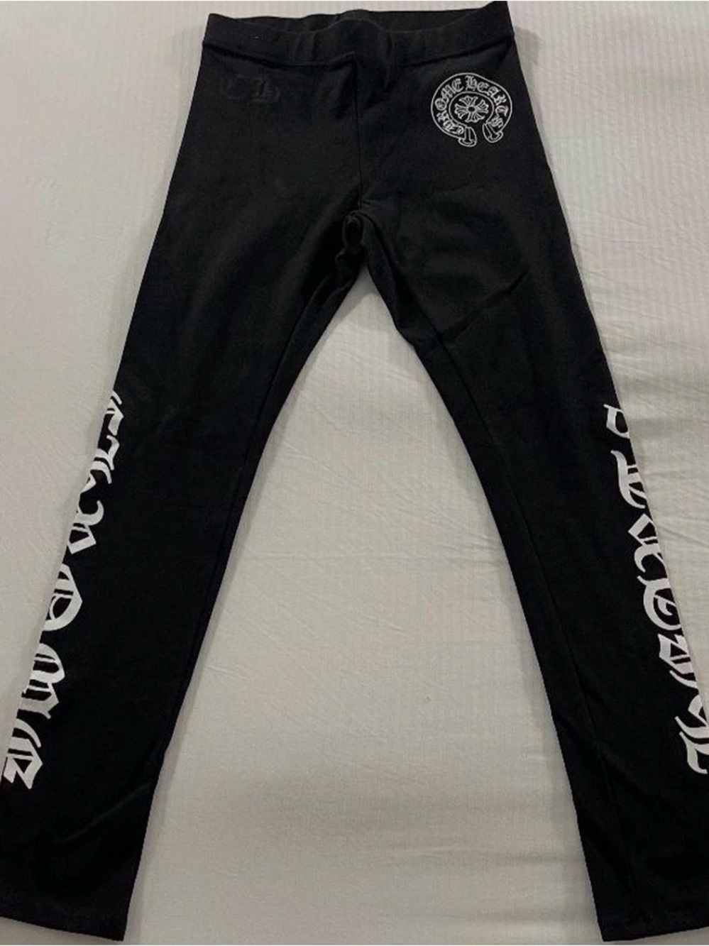 Chrome Hearts Kids Black Leggings with White Logo Side Script